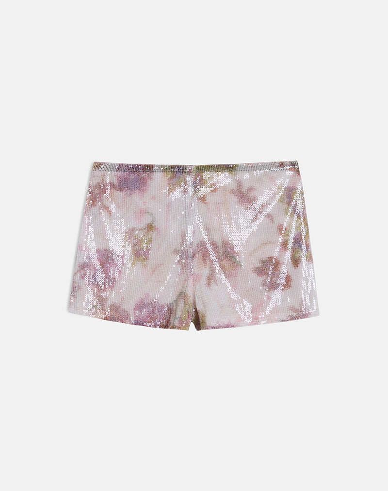 Image of Erna Micro Short in Floral Sequin White and Purple