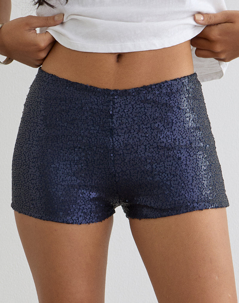 Erna Micro Short in Drape Sequin Navy
