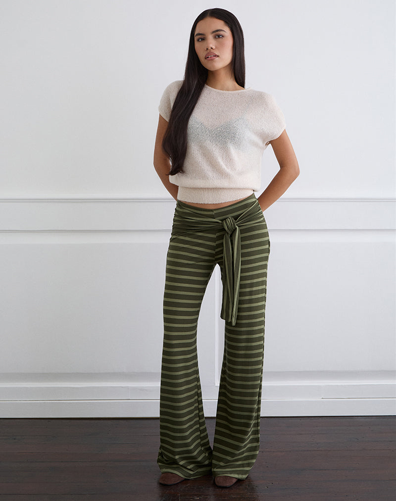 Esata Wrap Trouser in Wide Stripe Green