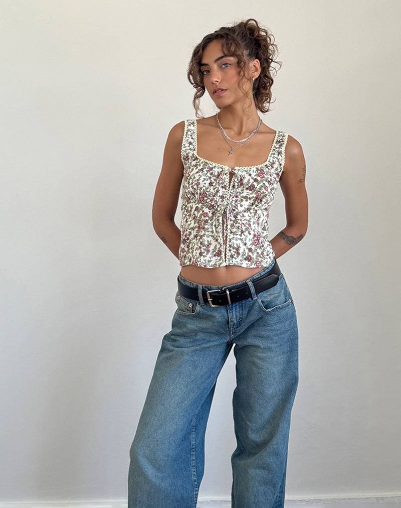 Image of Esau Tie Front Top in Vintage Bloom Ivory