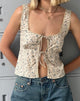 Image of Esau Tie Front Cami Top in Blue Floral Ivory