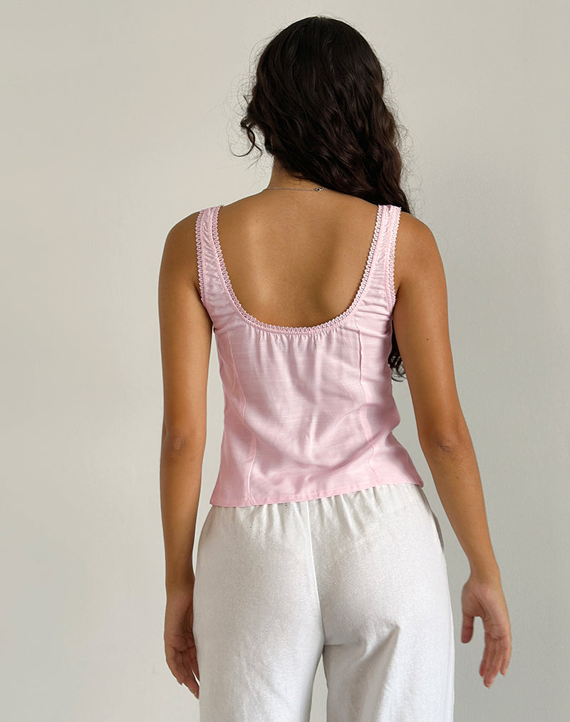 Image of Esau Tie Front Top in Light Pink Private Slub