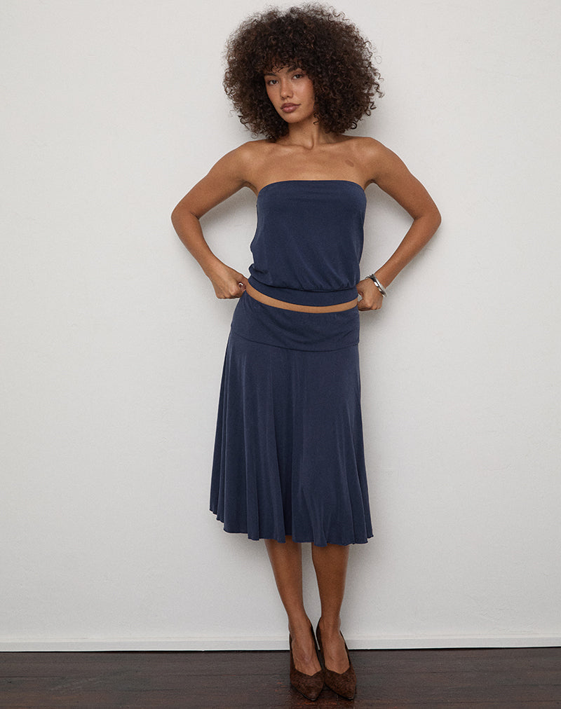 Image of Esenia Midi Skirt in Cupro Navy