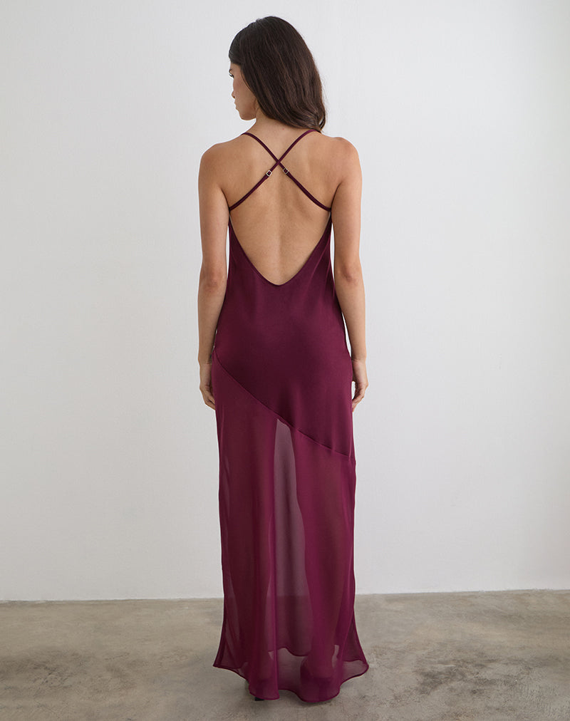 Image of Eshara Maxi Dress in Chiffon Satin Burgundy
