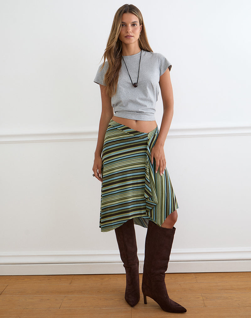 Image of Esmeray Midi Skirt in Mixed Stripe Green