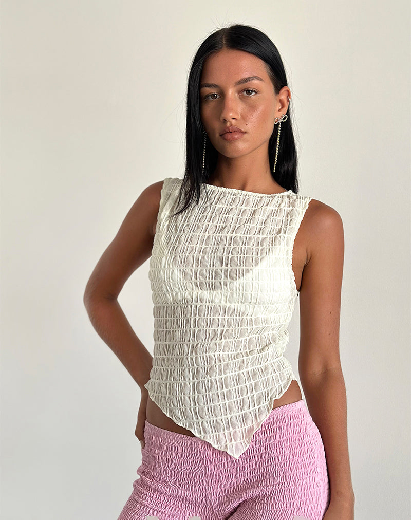 Image of Etta Textured Mesh Top in Butter Yellow