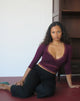 Image of Euis Quarter Sleeve Wrap Top in Fig with Lace Trim