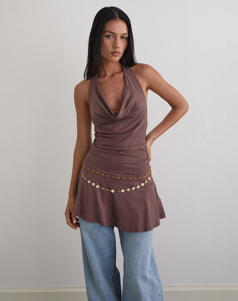 brown halter top dress Eutalia Cowl Neck in Deep Taupe , Halter Neck STYLE STEALS 5.12 Featuring a halter tie 3D Green and White Size:4-5y