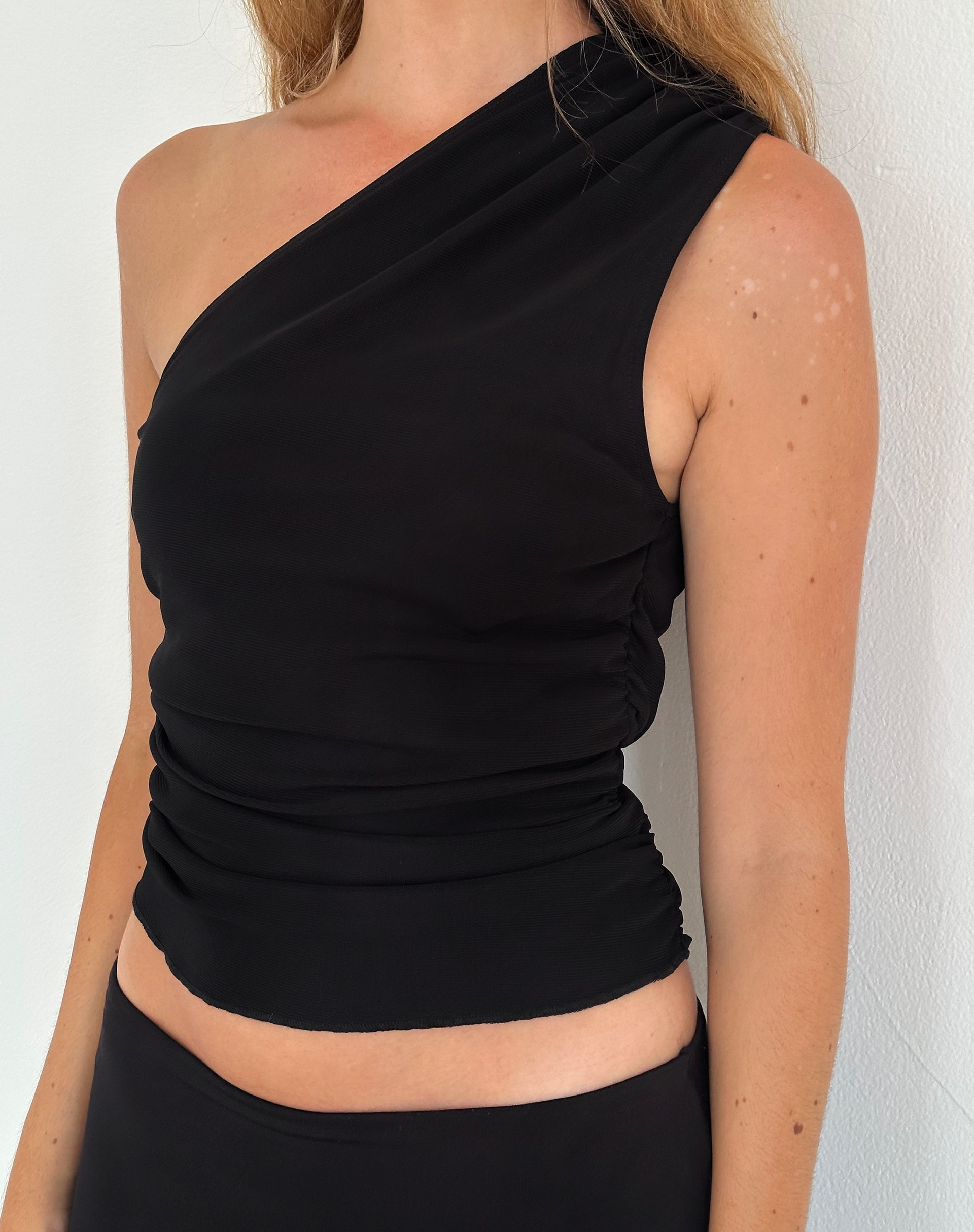 One shoulder discount wrap around top