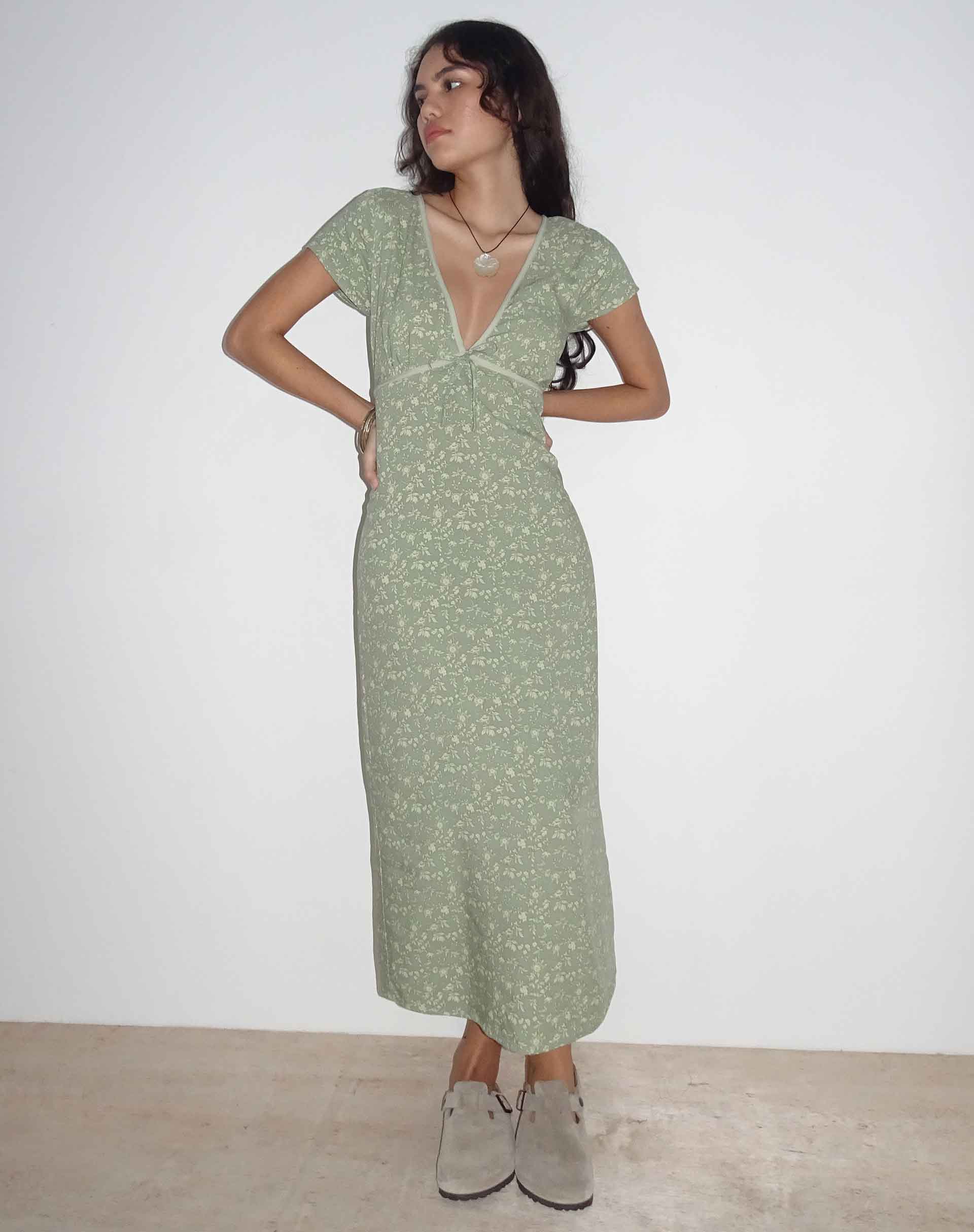 green ditsy floral midi dress Green Ditsy Floral Cap Sleeve Avery Midi Dress