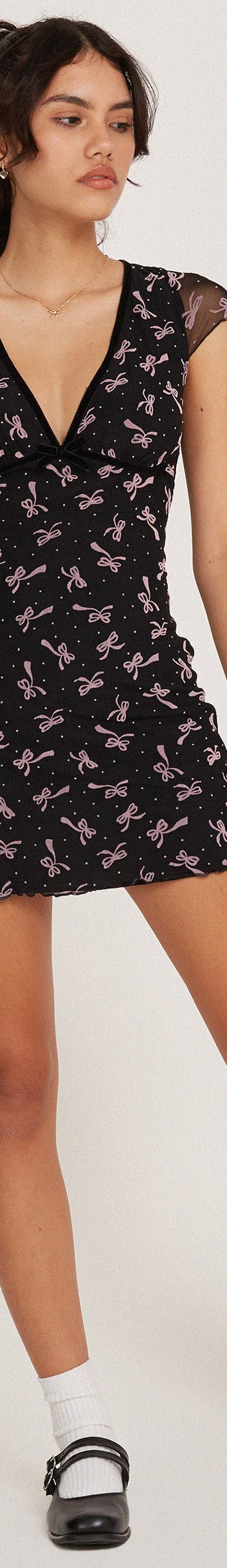 Ditsy Ribbon Dusty Pink Flock Mesh Mini Dress | Evilia – motelrocks-com-us