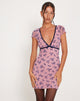 Image of Evilia Mesh Mini Dress in Pink and Navy Botanist Flocking