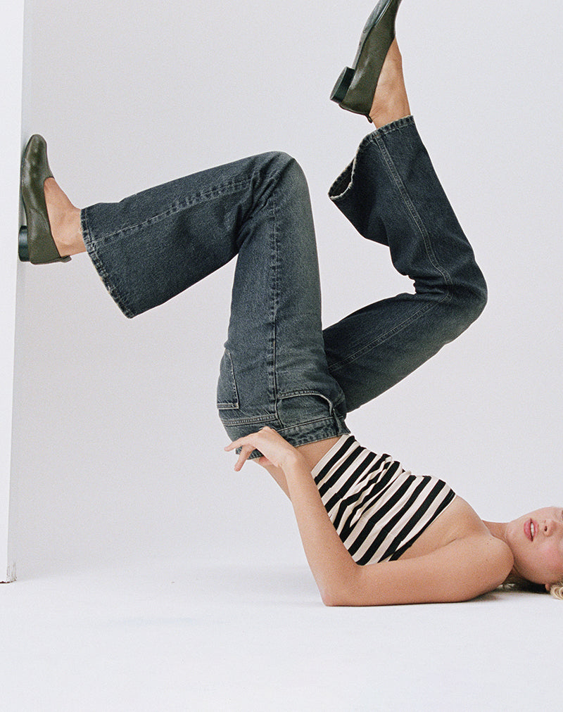 Image of Extra Low Rise Flare Jeans in Dirty Green