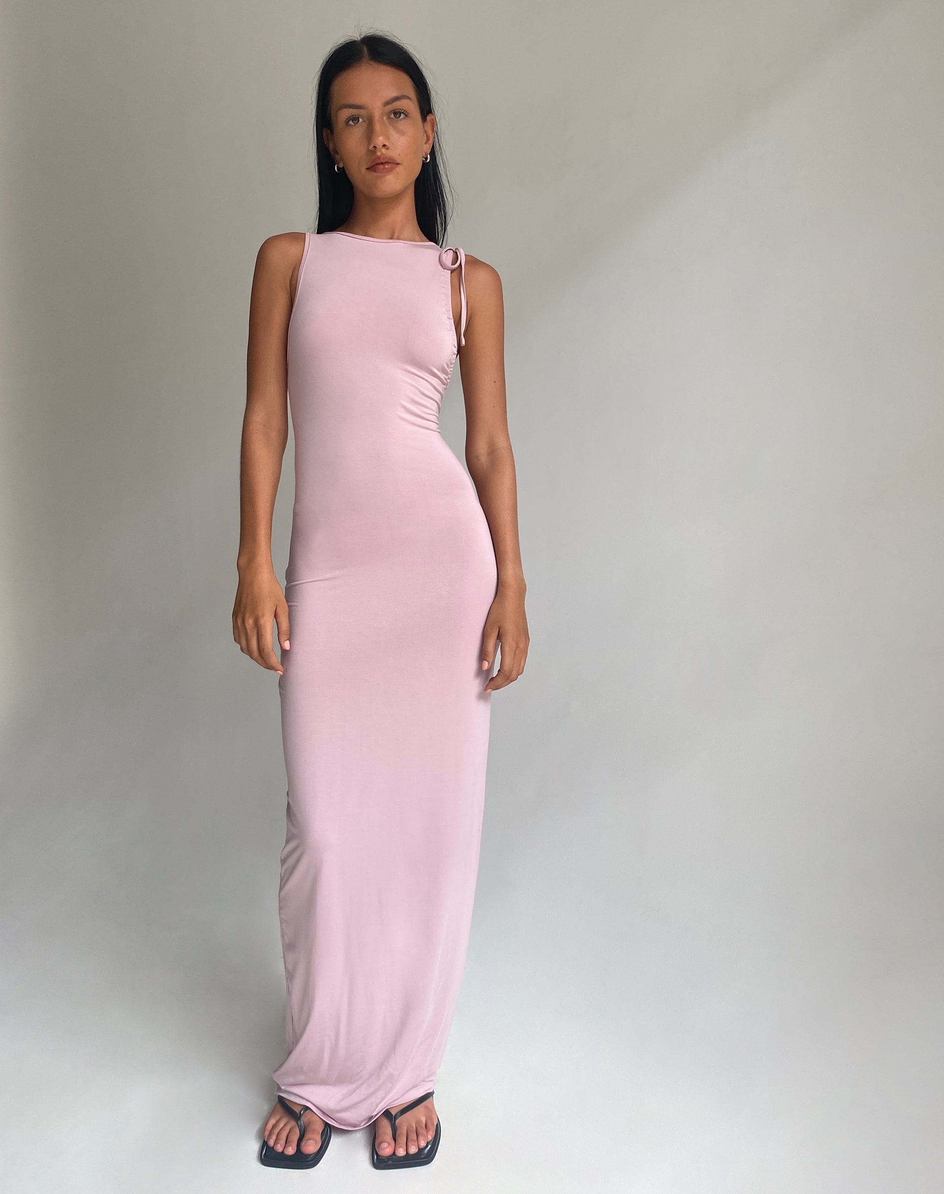 Elinor Maxi Dress in Slinky Baby Pink , Bodycon , Crew Neck Elinor Maxi Dress in Slinky Baby Pink , Bodycon , Crew Neck