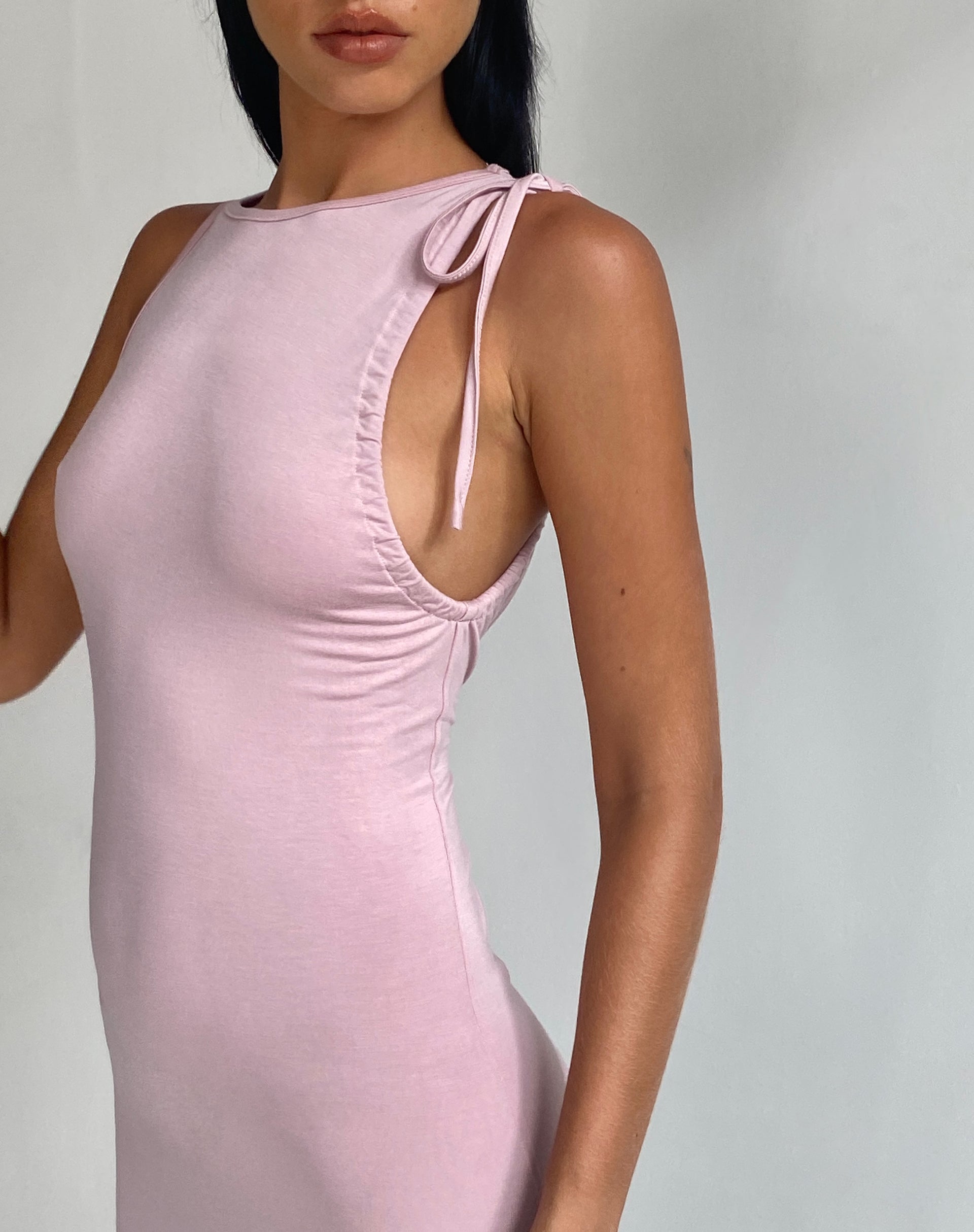 Elinor Maxi Dress in Slinky Baby Pink , Bodycon , Crew Neck Elinor Maxi Dress in Slinky Baby Pink , Bodycon , Crew Neck