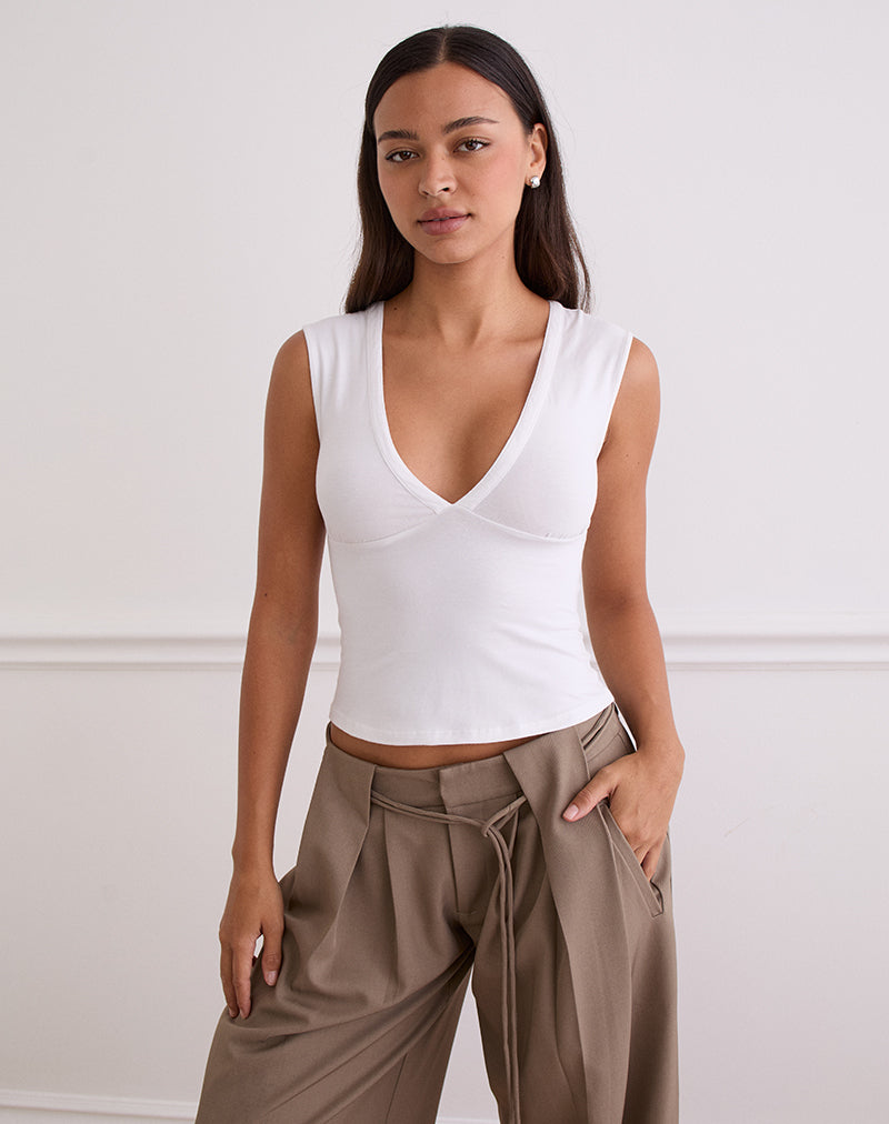 Emberly Plunge Top in White