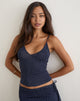 Image of Fara Top with Beads in Jersey Navy with Micro Polka Print