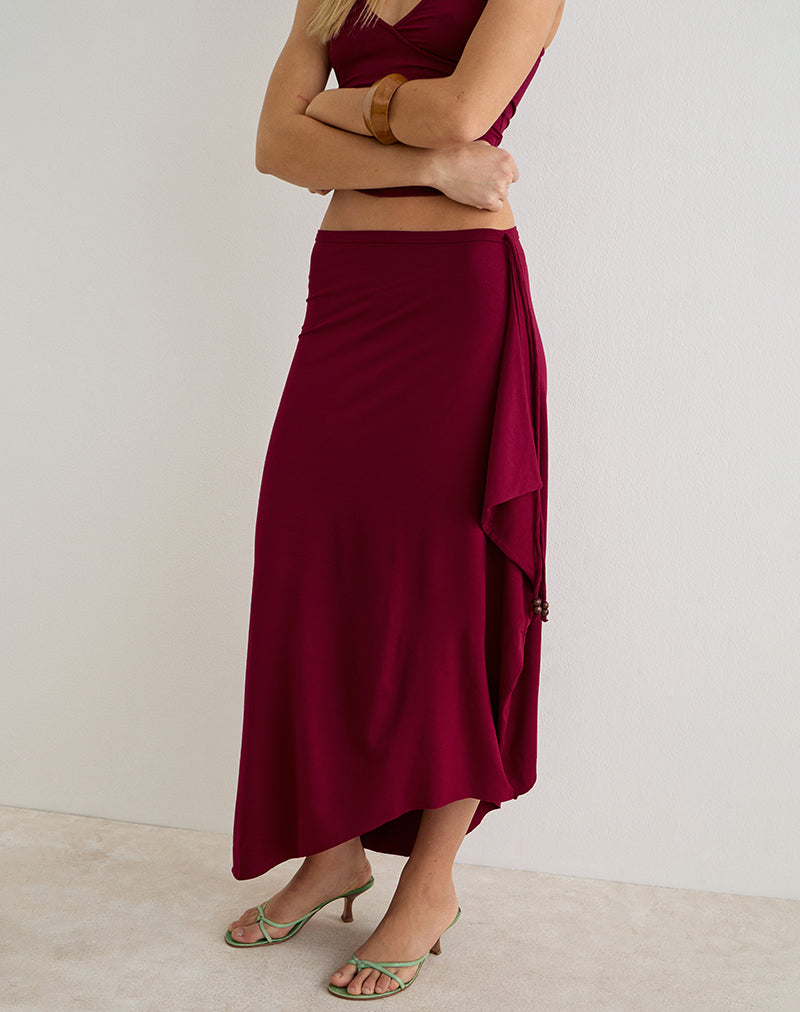 Phemia Maxi Skirt with Beads in Jersey Burgundy