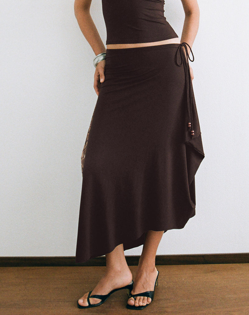 Phemia Maxi Skirt with Beads in Jersey Chocolate Brown