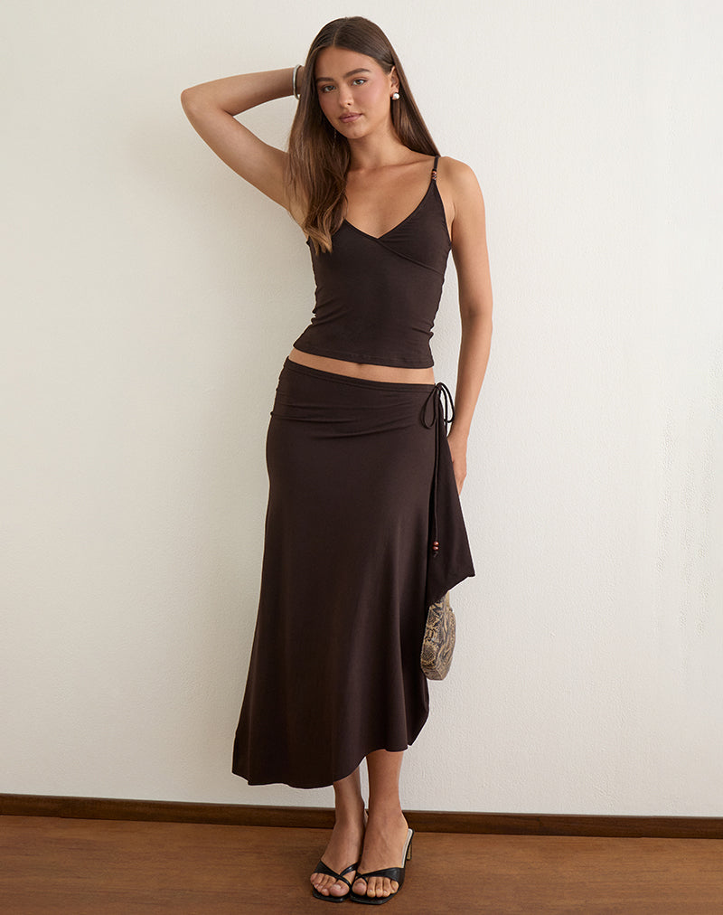 Image of Phemia Maxi Skirt with Beads in Jersey Chocolate Brown