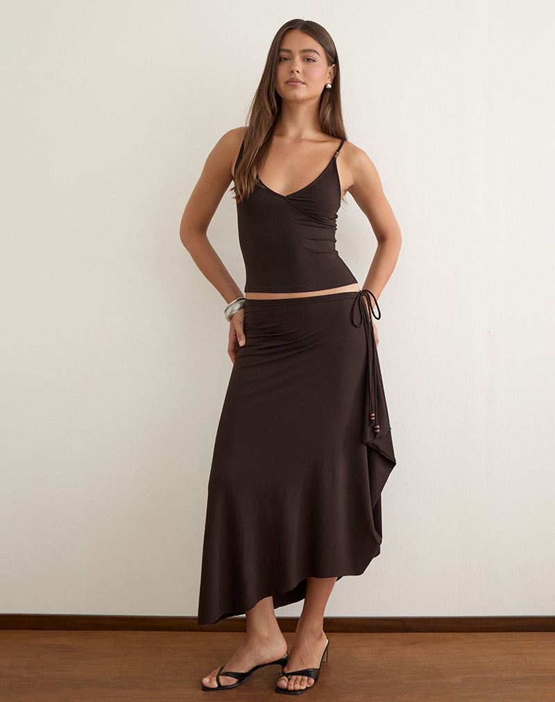 Image of Phemia Maxi Skirt with Beads in Jersey Chocolate Brown