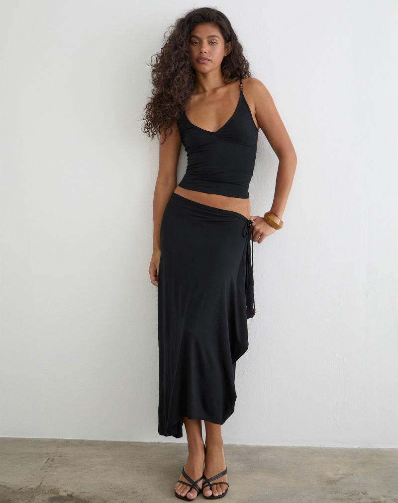Black Jersey Maxi Skirt with Beads | Phemia – motelrocks-com-us