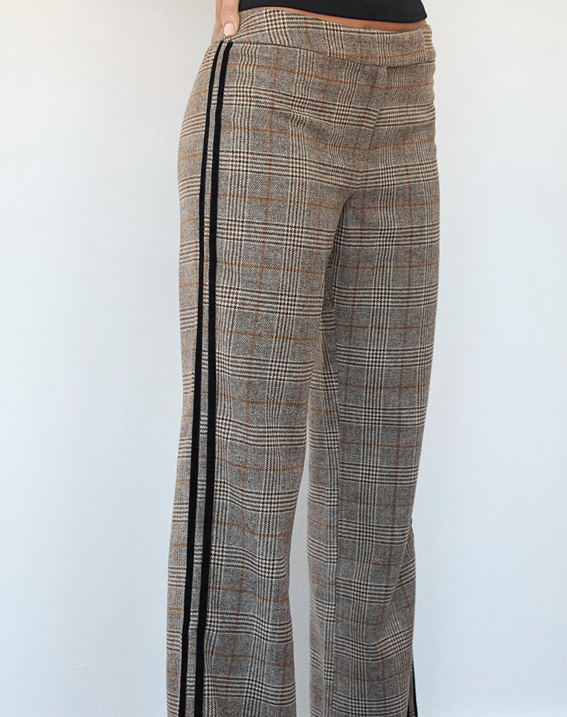 Brown Check Tailored Low Waist Trousers with Side Stripe