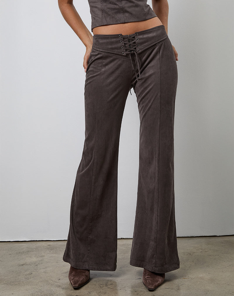 Vallen Trousers in Dark Faux Suede Chestnut