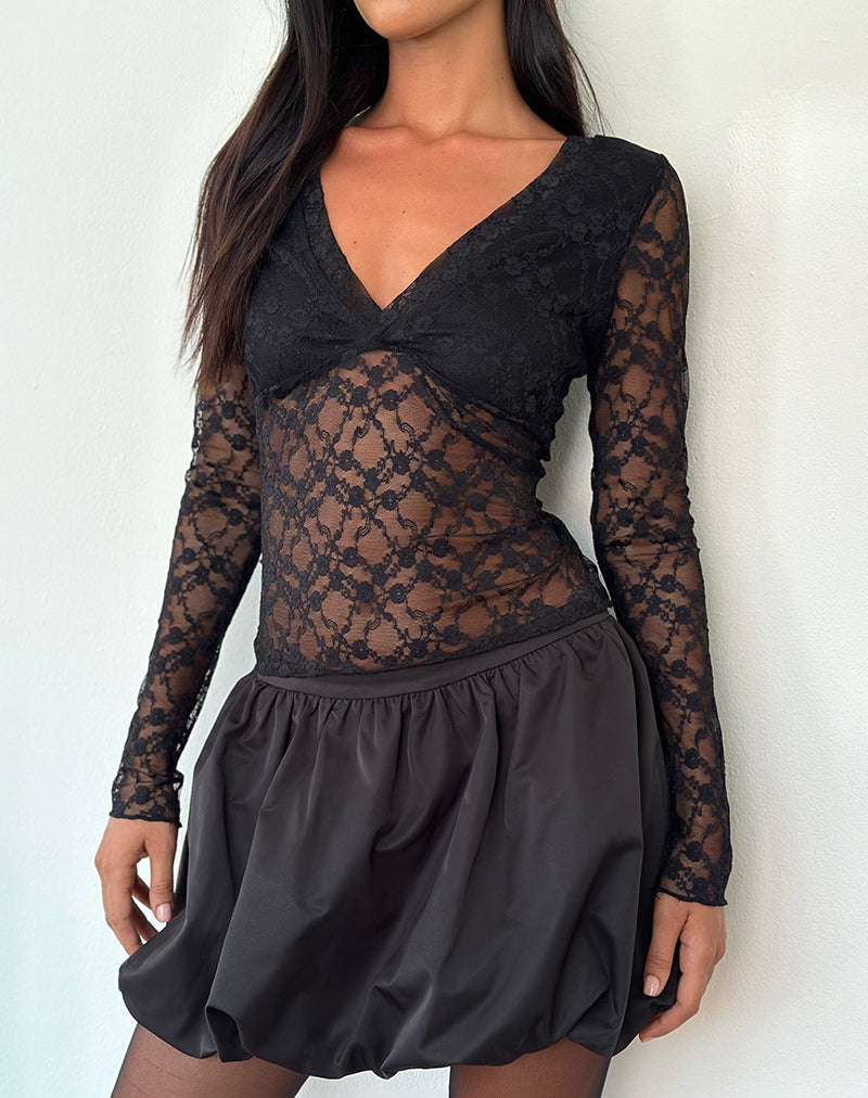 Fiore Long Sleeve Top in Black Canina Rose Lace