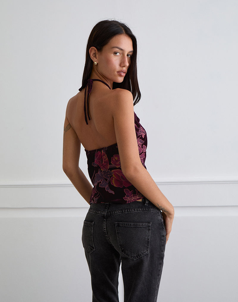 Image of Fiorella Top in Floral Devore Burgundy