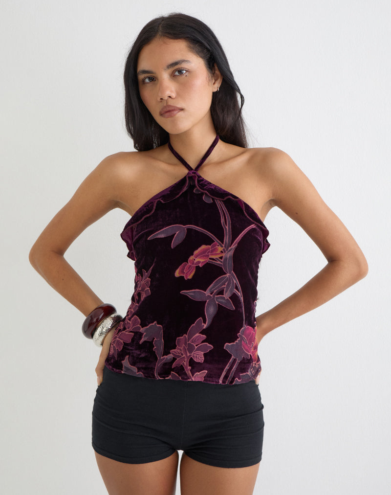Burgundy Floral Devore Top | Fiorella – motelrocks-com-us