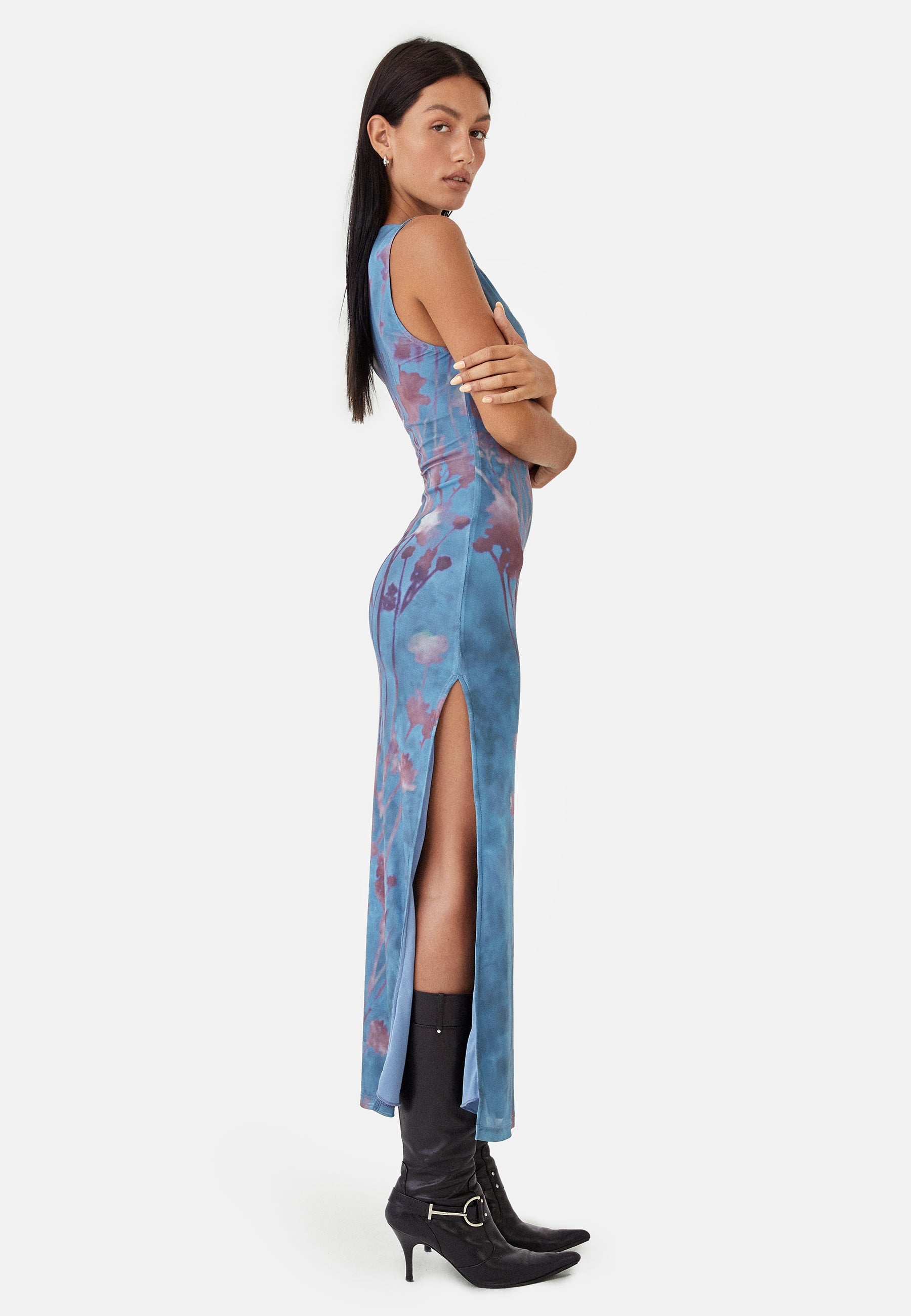 MOTEL X JACQUIE Flo Midi Dress in Lumen Mesh Blue MOTEL X JACQUIE Flo Midi Dress in Lumen Mesh Blue