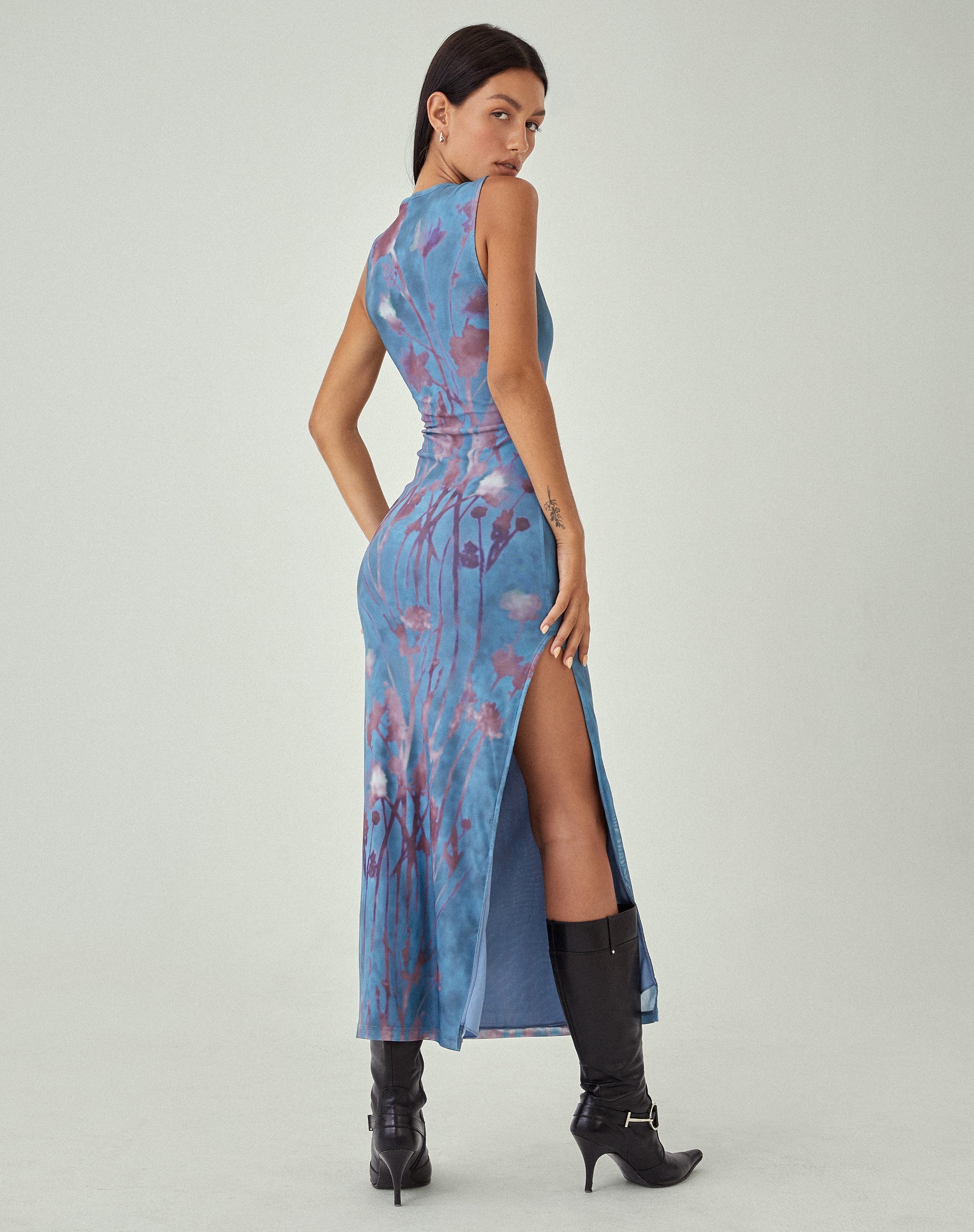 MOTEL X JACQUIE Flo Midi Dress in Lumen Mesh Blue MOTEL X JACQUIE Flo Midi Dress in Lumen Mesh Blue