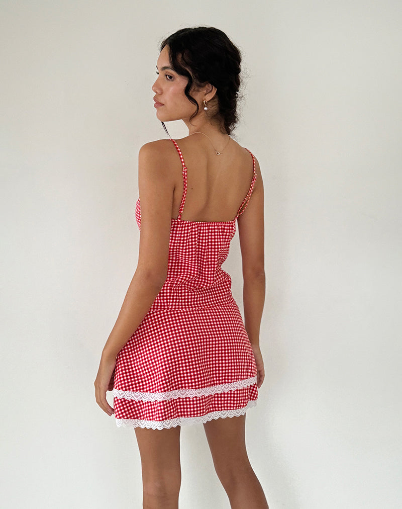 Women's Flossie Mini Dress in Red Gingham, M Gingham Women's Flossie Mini Dress in Red Gingham, M Gingham