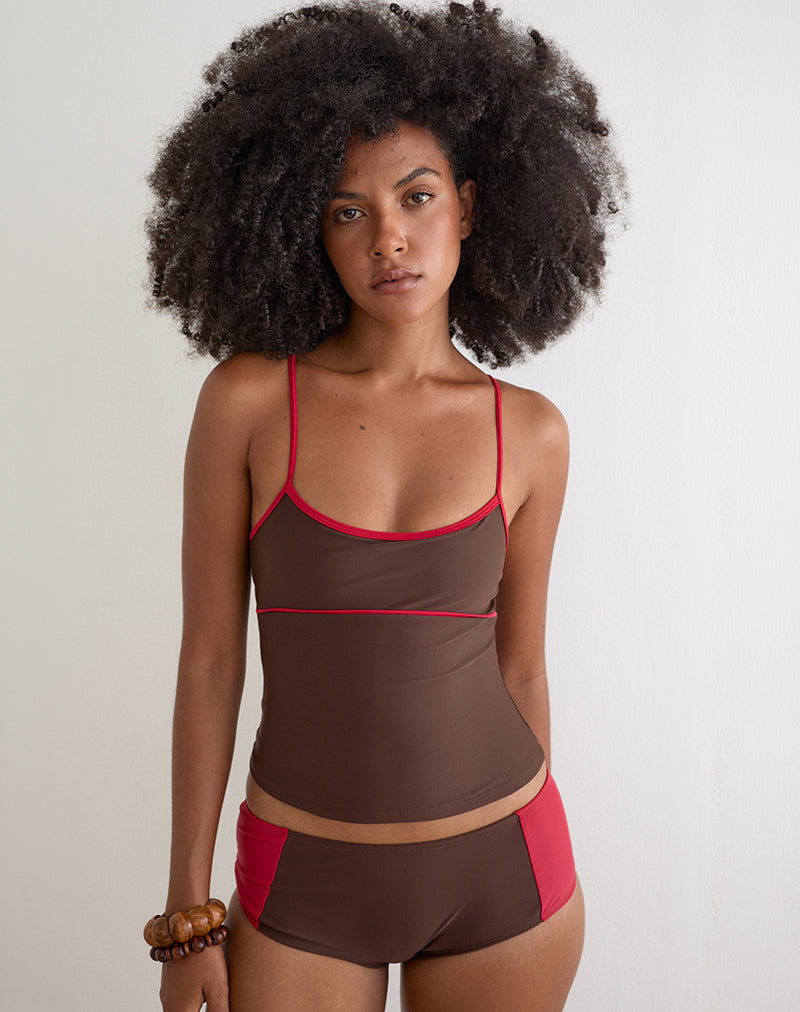 Fraba Tankini in Brown with Red Binding