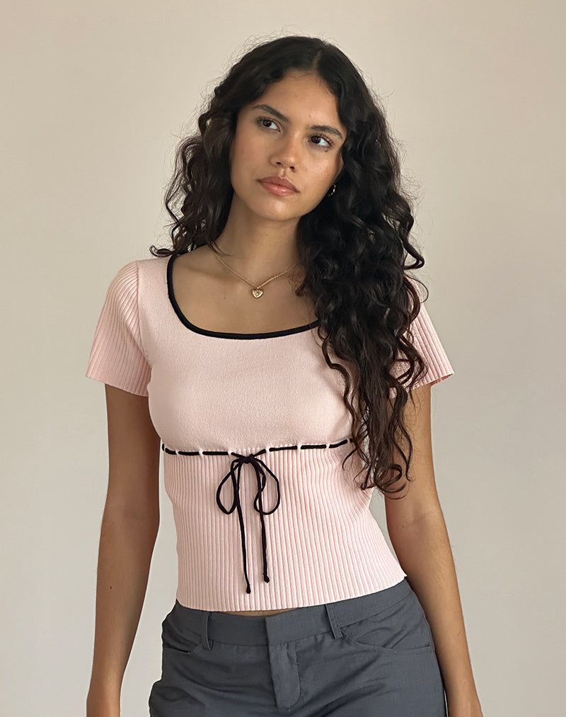 Frauke Top in Blush Pink with Black