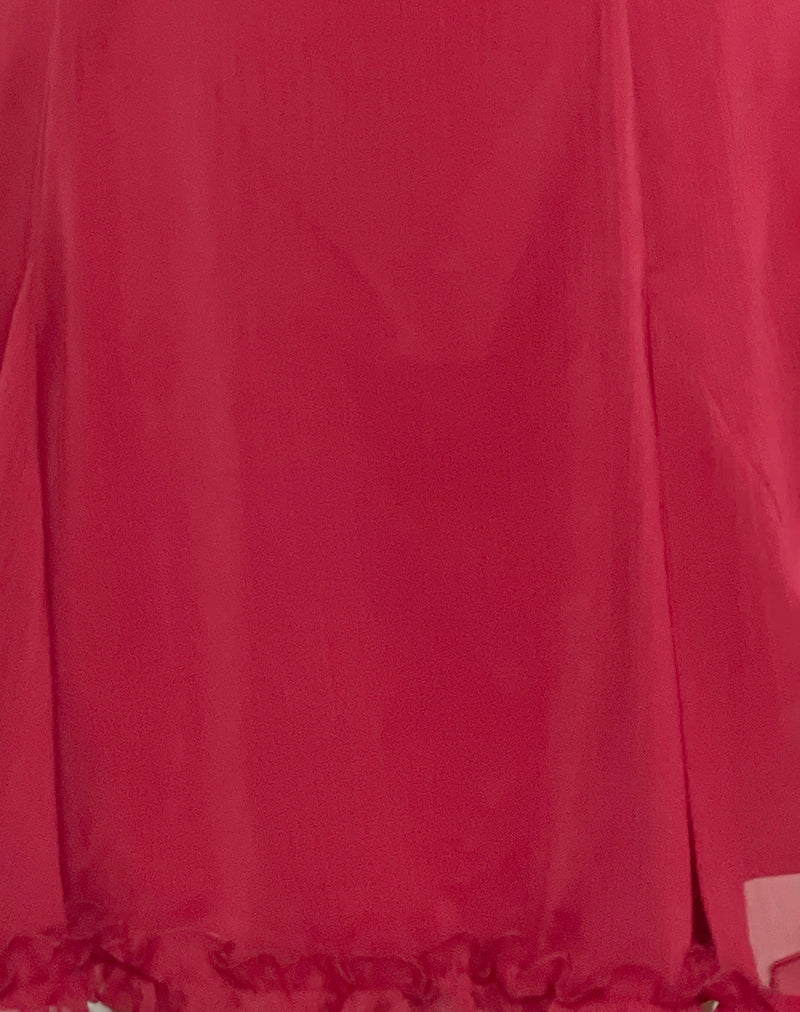 strapless open back dress Fulvia Slip Mini Dress with Ruffles in Deep Red , Scoop Neckline
