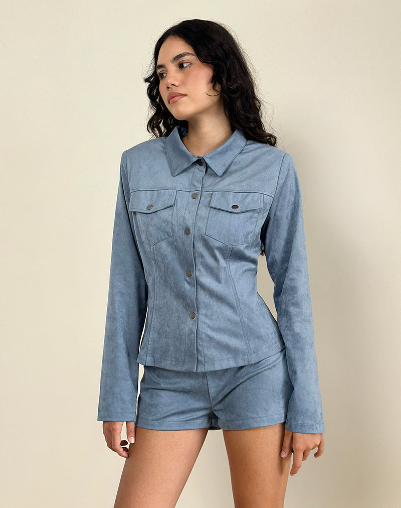 Suede Dusty Blue Jacket | Fyodora – motelrocks-com-us