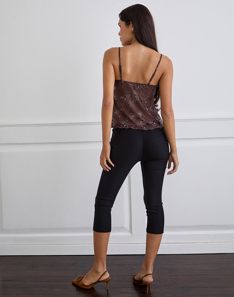 Brown Doodle Flower Flock Cami Top | Fierza – motelrocks-com-us