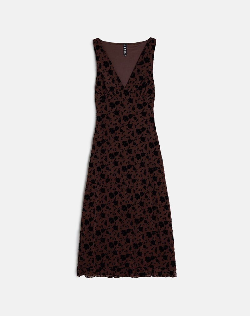 motel rocks brown floral dress Gabriela Midi Dress in Garden Floral Brown