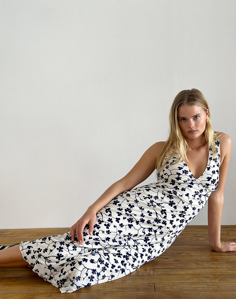 image of Gabriela Midi Dress in Grunge Floral Flock Cream