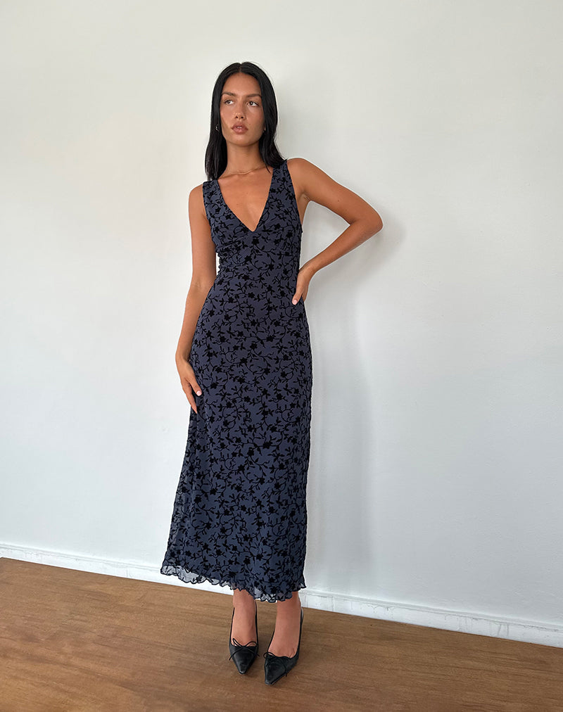 gabriela midi dress Gabriela Midi Dress in Flocked Petal Navy