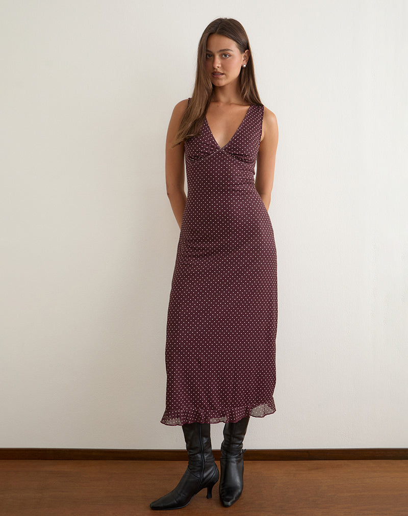 Image of Gabriela Midi Dress in Brown with Micro Polka Print