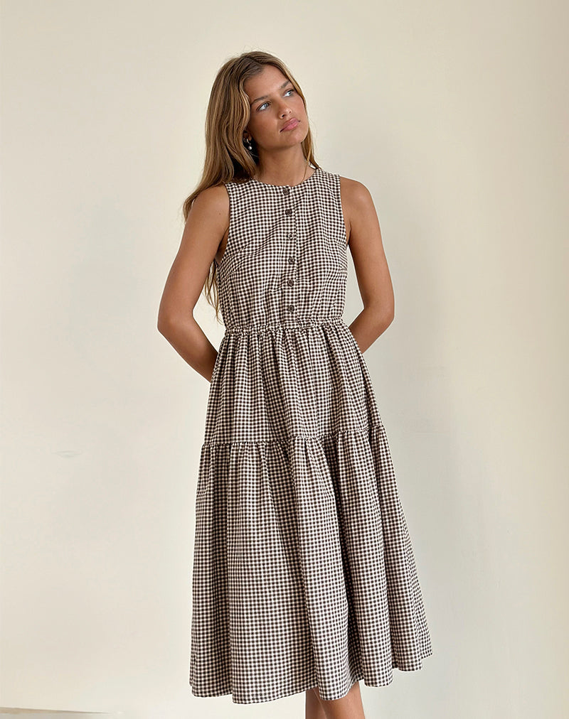 Mini Gingham Brown Smock Dress