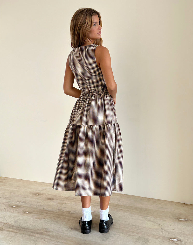 Mini Gingham Brown Smock Dress