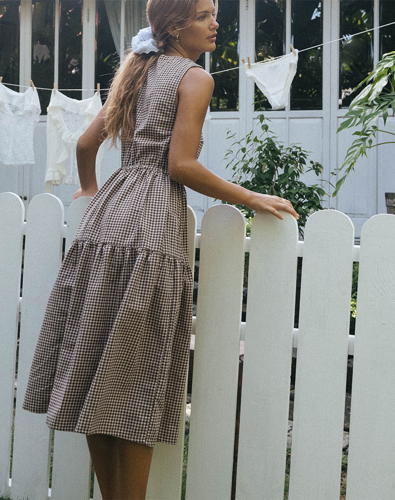Mini Gingham Brown Smock Dress Mini Gingham Brown Smock Dress