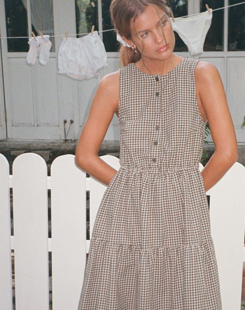 Galuh Smock Dress in Mini Brown Gingham Galuh Smock Dress in Mini Brown Gingham