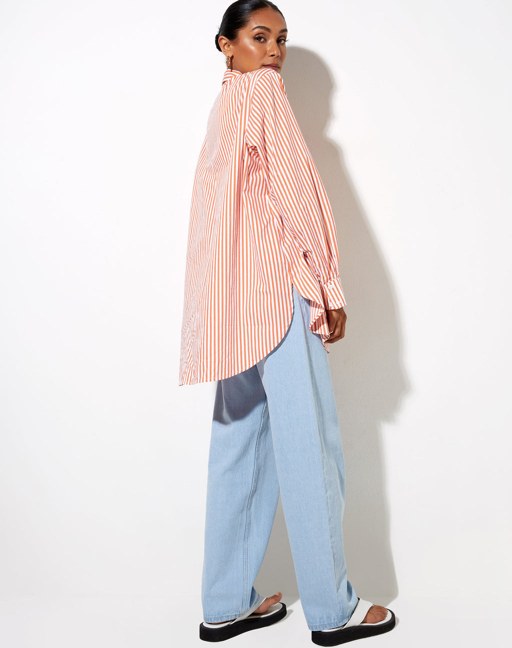 Gane Shirt in Vertical Stripe Orange