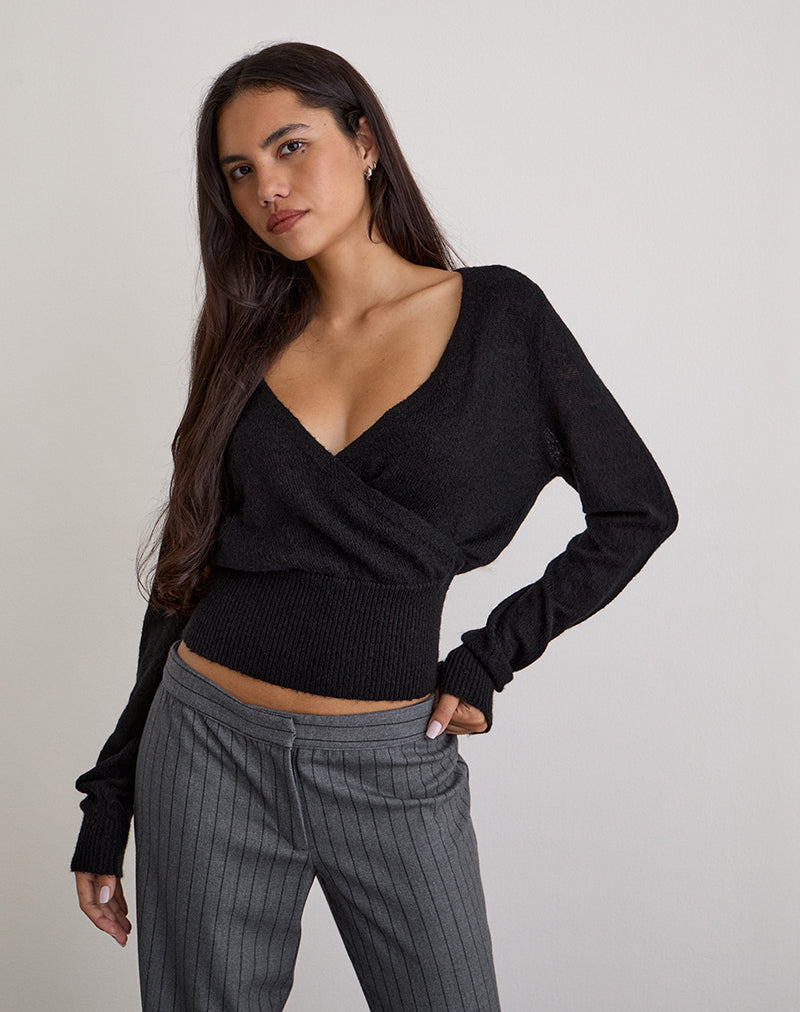 Nilza Wrap Top in Knit Black