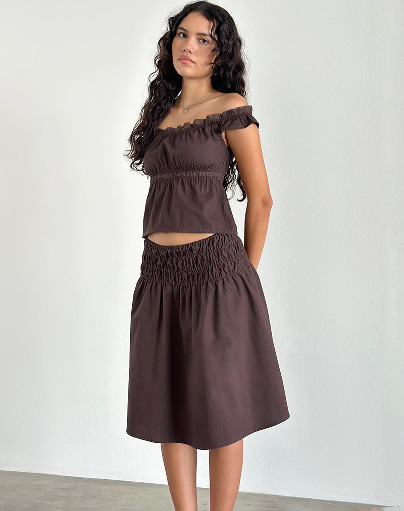 Image of Gapita Bardot Top in Poplin Deep Mahogany